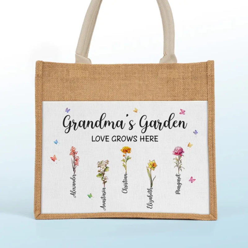 Grandma's Garden Floral Gifts for Grandma - Jute Tote Bag