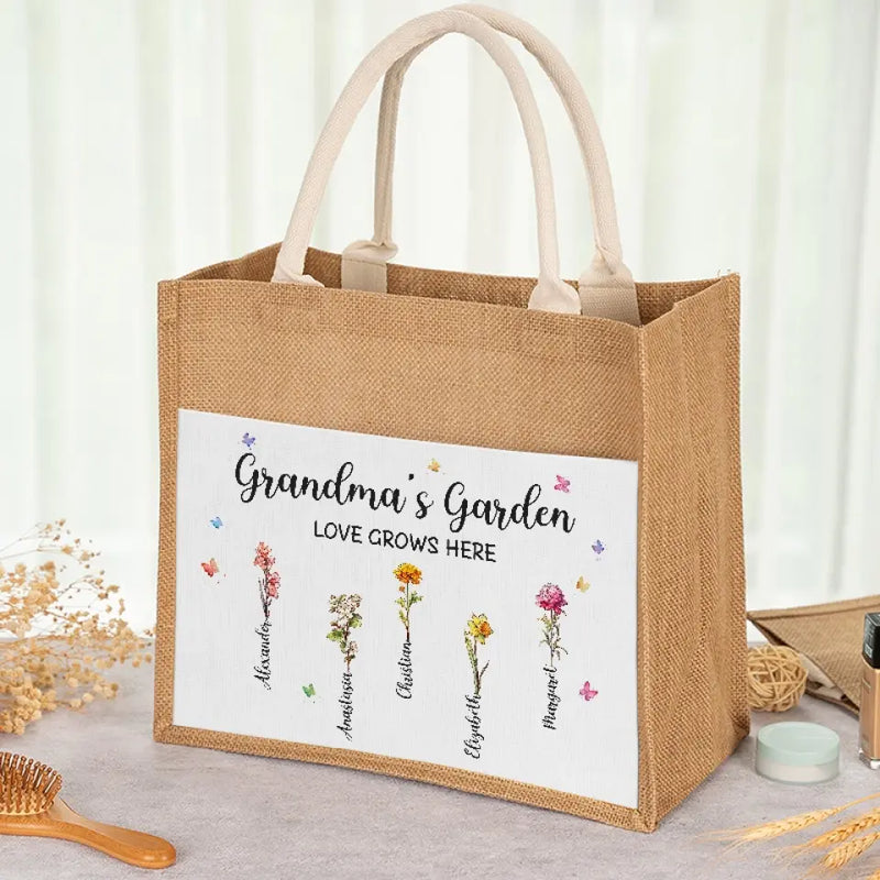 Grandma's Garden Floral Gifts for Grandma - Jute Tote Bag