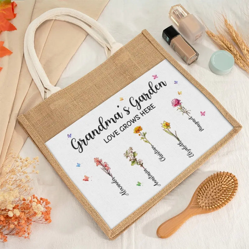 Grandma's Garden Floral Gifts for Grandma - Jute Tote Bag