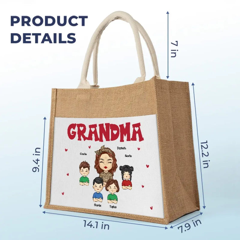 Custom Name Grandma Family Gifts - Personalized Jute Tote Bag