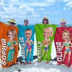 Custom Name Cartoon Beach Gifts for Women - Personalized Beach Towel