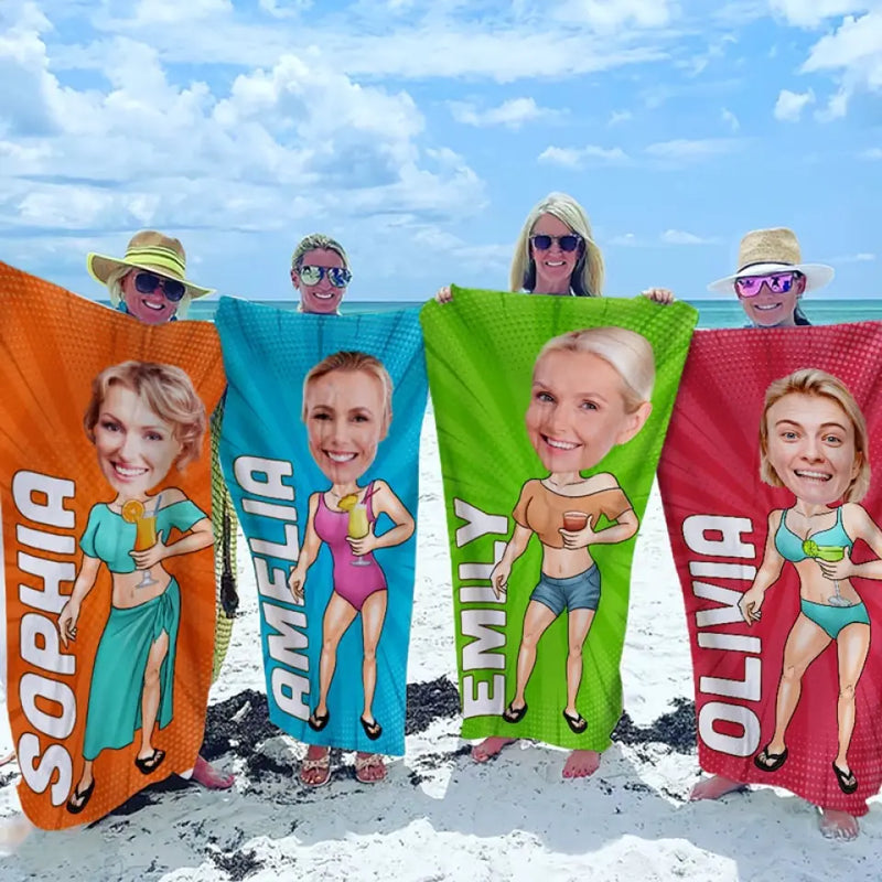 Custom Name Cartoon Beach Gifts for Women - Personalized Beach Towel