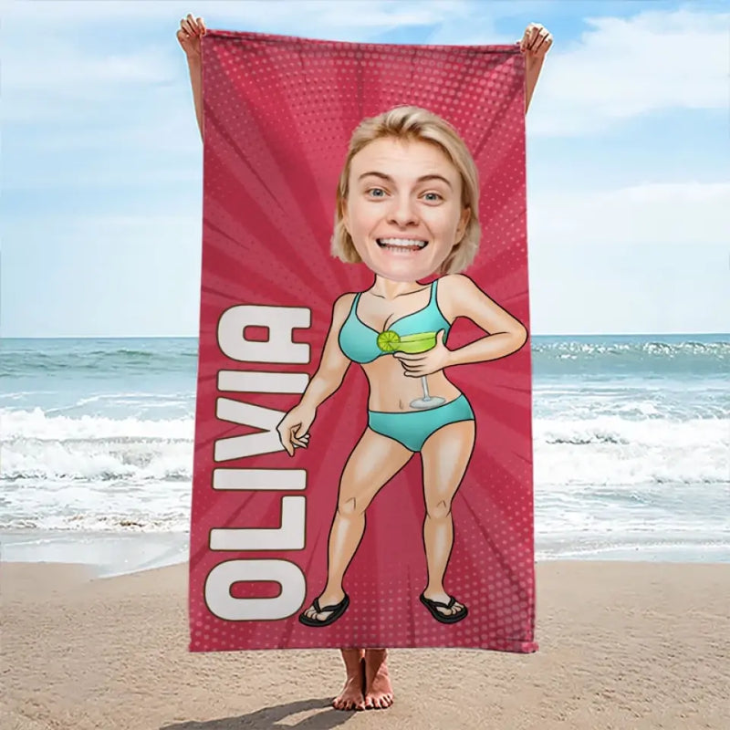Custom Name Cartoon Beach Gifts for Women - Personalized Beach Towel