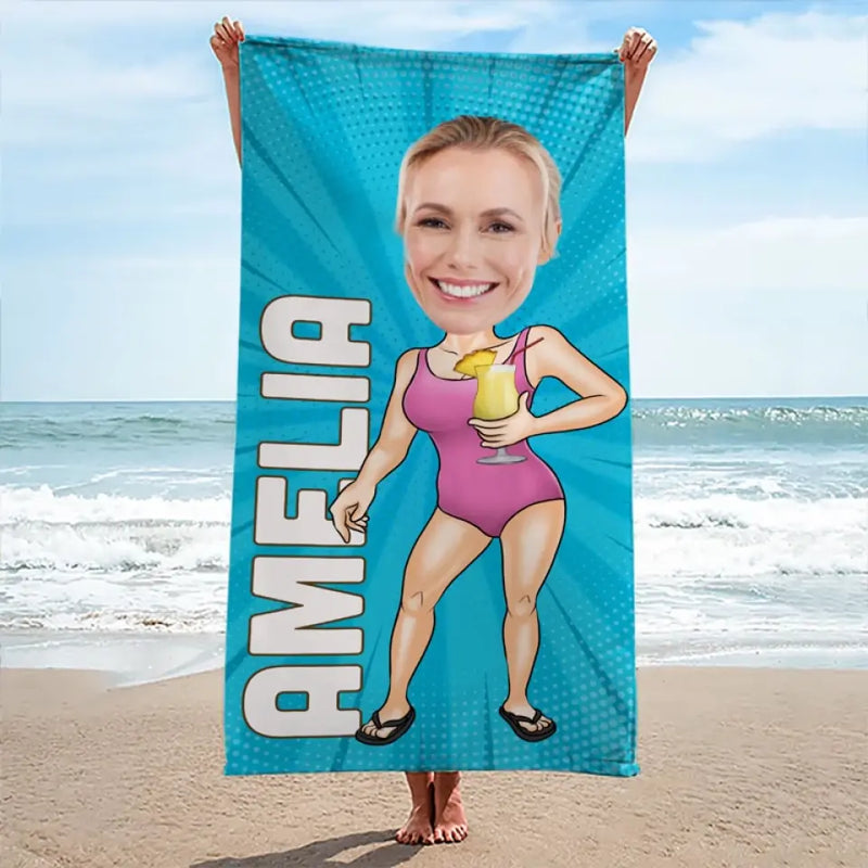 Custom Name Cartoon Beach Gifts for Women - Personalized Beach Towel