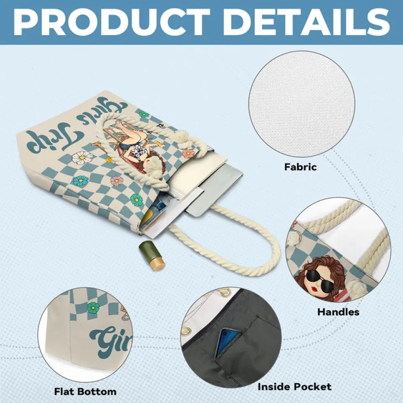 Custom Name Girls Trip Beach Gifts for Women - Personalized Beach Bag