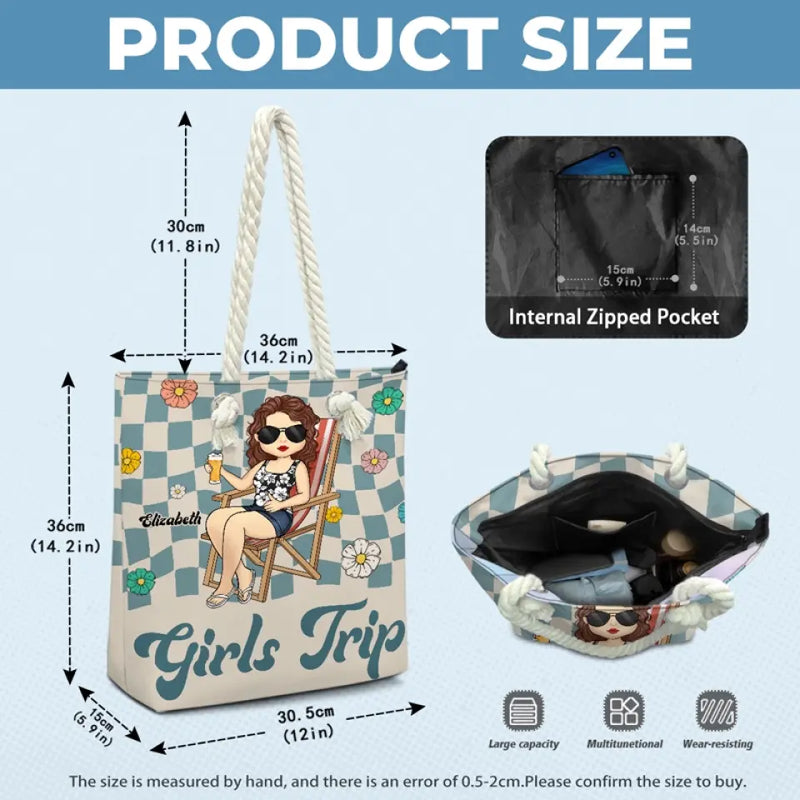 Custom Name Girls Trip Beach Gifts for Women - Personalized Beach Bag
