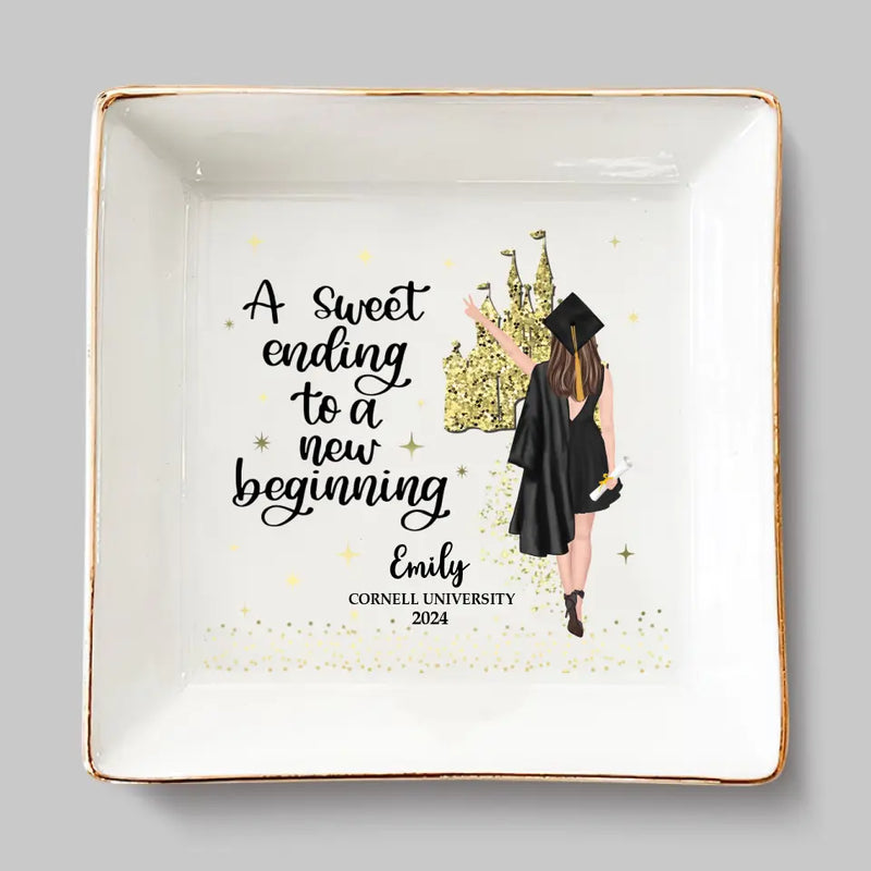 Custom Name College Graduation Gifts for Her - Personalized Jewelry Dish