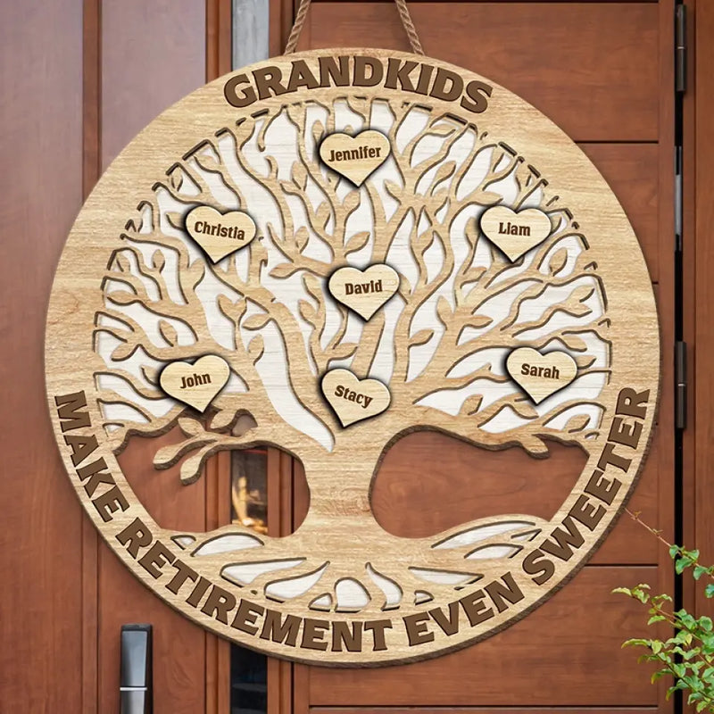 Custom Grandkids Family Tree Retirement Gift - Personalized Wood Sign
