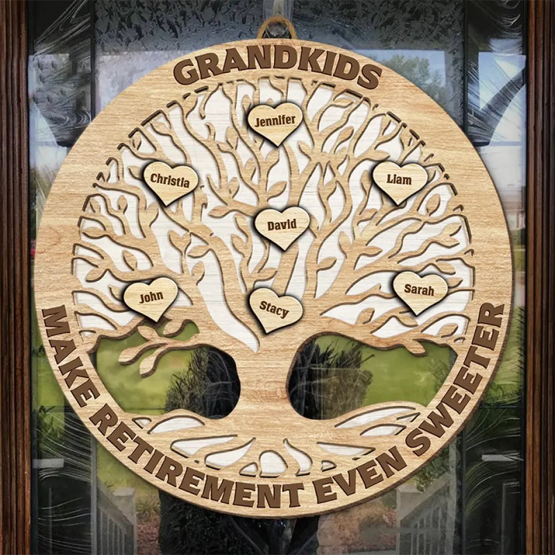 Custom Grandkids Family Tree Retirement Gift - Personalized Wood Sign