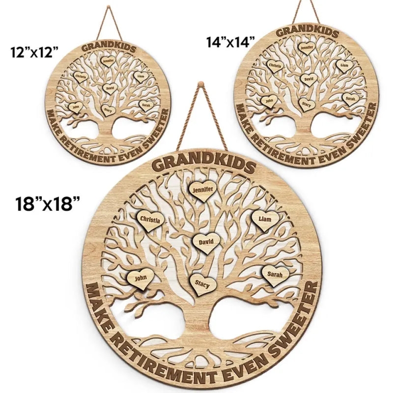 Custom Grandkids Family Tree Retirement Gift - Personalized Wood Sign