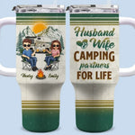Custom Name Husband and Wife Camping Gifts for Couples - Personalized 40 Oz Tumbler With Handle