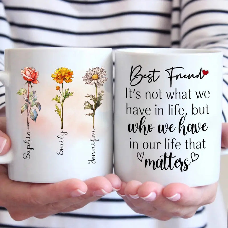 Custom Name Best Friend Flower Gifts - Personalized Mugs
