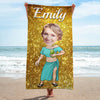 Custom Photo Running Towards The Beach And The Sun - Family Personalized Custom Beach Towel - Summer Vacation Gift, Birthday Pool Party Gift For Family Members