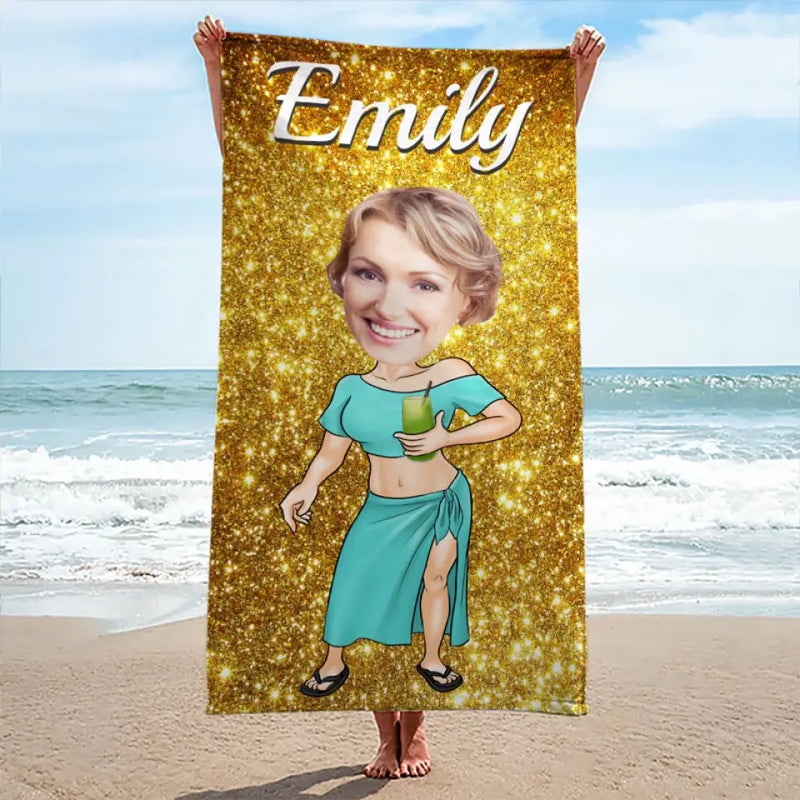 Custom Name Cartoon Beach Gifts for Women - Personalized Beach Towel