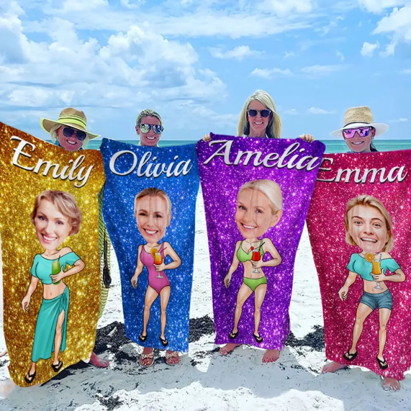 Custom Name Cartoon Beach Gifts for Women - Personalized Beach Towel