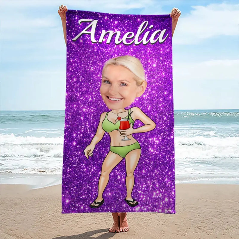 Custom Name Cartoon Beach Gifts for Women - Personalized Beach Towel