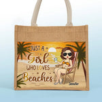 Custom Name Beach Lover Gifts for Women - Personalized Jute Tote Bag