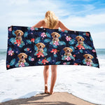 Golden Retriever Tropical Floral Beach Towel - Beach Gifts for Dog Lovers