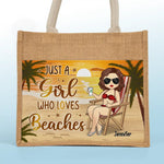 Custom Name Beach Lover Gifts for Women - Personalized Jute Tote Bag