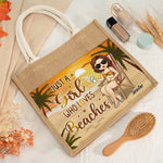 Custom Name Beach Lover Gifts for Women - Personalized Jute Tote Bag