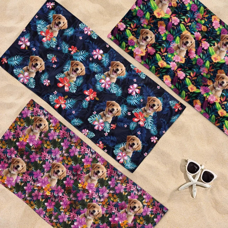 Golden Retriever Tropical Floral Beach Towel - Beach Gifts for Dog Lovers