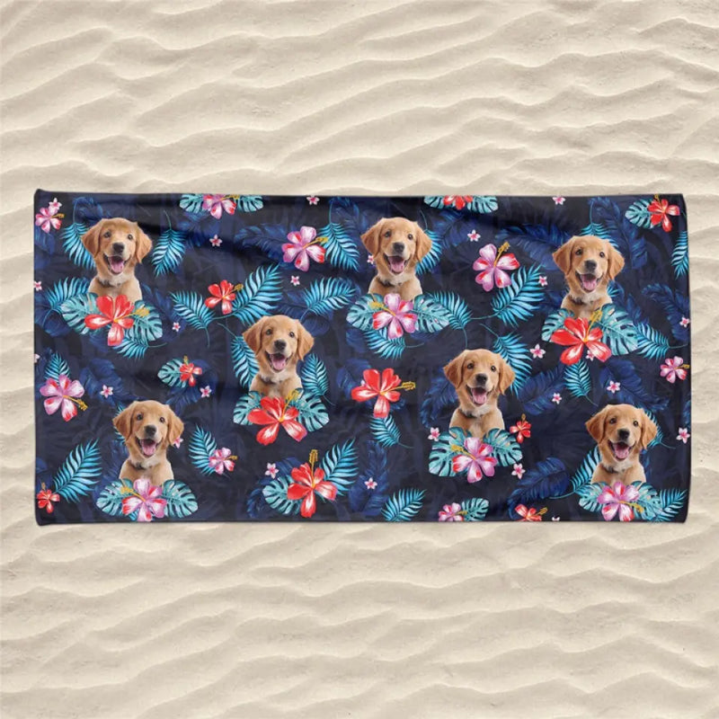 Golden Retriever Tropical Floral Beach Towel - Beach Gifts for Dog Lovers