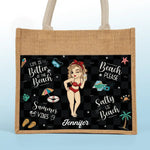 Custom Name Beach Vacation Gifts for Women - Personalized Jute Tote Bag