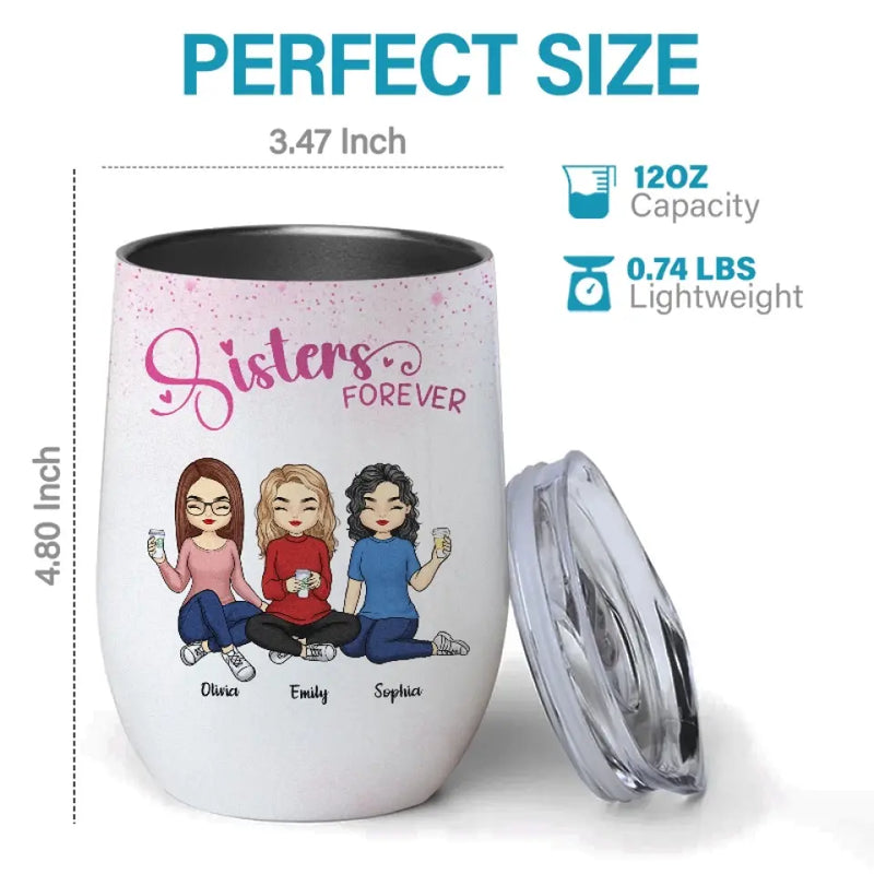 Custom Name Sisters Gifts for Women - Personalized Wine Tumbler