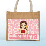 Custom Name Retro Floral Gifts for Women - Personalized Jute Tote Bag