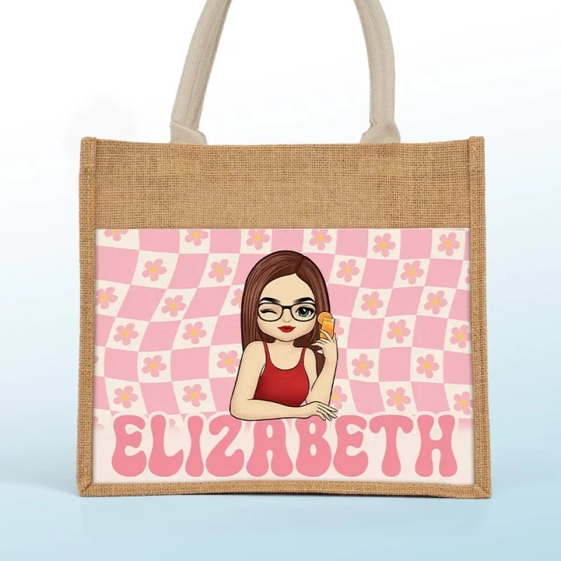 Custom Name Retro Floral Gifts for Women - Personalized Jute Tote Bag