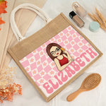 Custom Name Retro Floral Gifts for Women - Personalized Jute Tote Bag