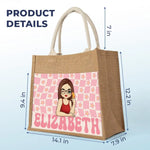 Custom Name Retro Floral Gifts for Women - Personalized Jute Tote Bag