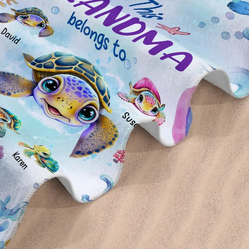 Custom Name Sea Turtle Grandma Gifts - Personalized Beach Towel