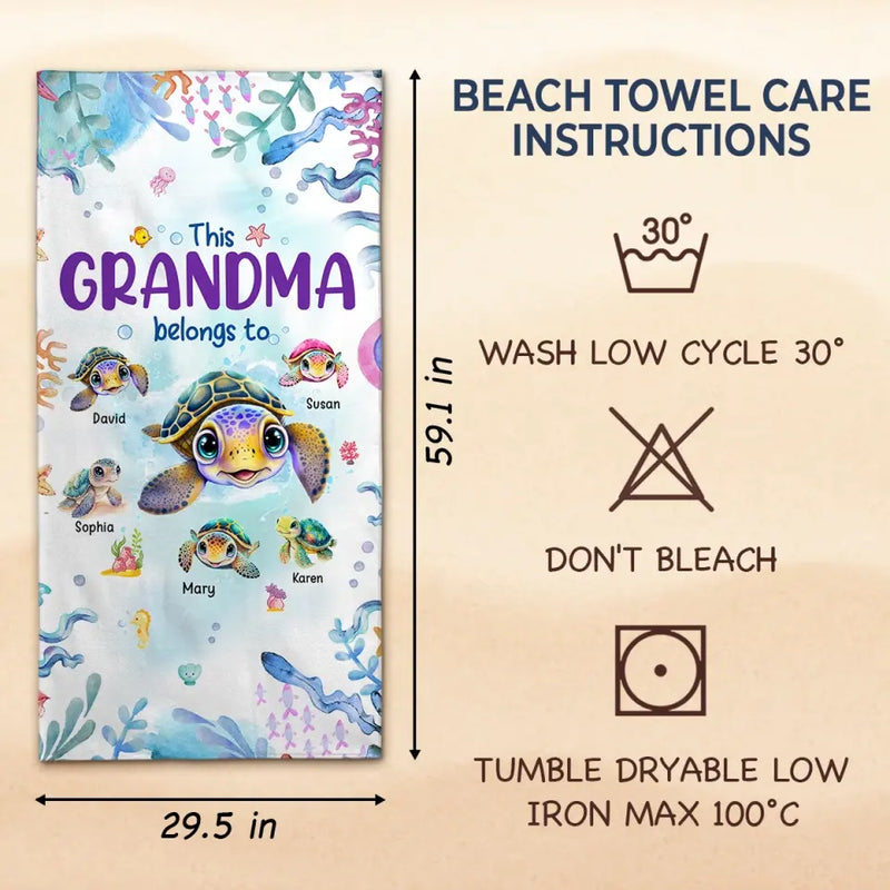 Custom Name Sea Turtle Grandma Gifts - Personalized Beach Towel