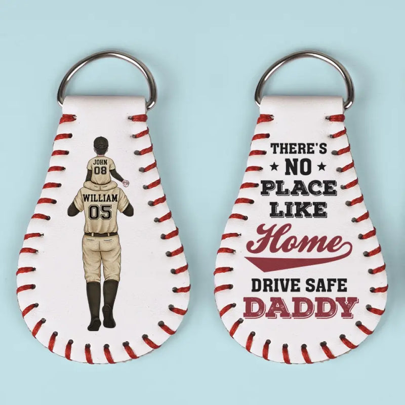 Custom Name Baseball Gifts for Dad - Personalized Leather Keychain