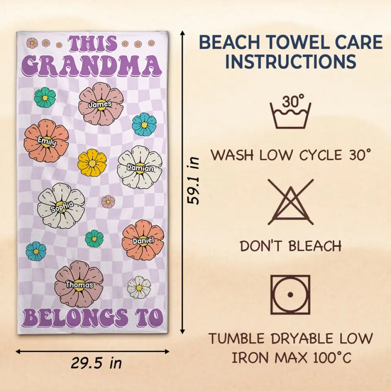 Ocean Air, Salty Hair - Family Personalized Custom Beach Towel - Summer Vacation Gift, Birthday Pool Party Gift For Grandma