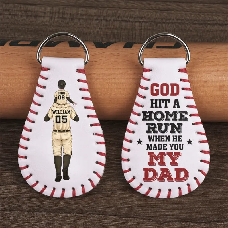 Custom Name Baseball Gifts for Dad - Personalized Leather Keychain