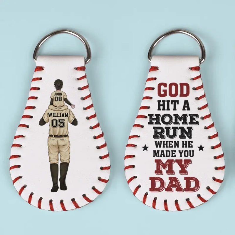 Custom Name Baseball Gifts for Dad - Personalized Leather Keychain