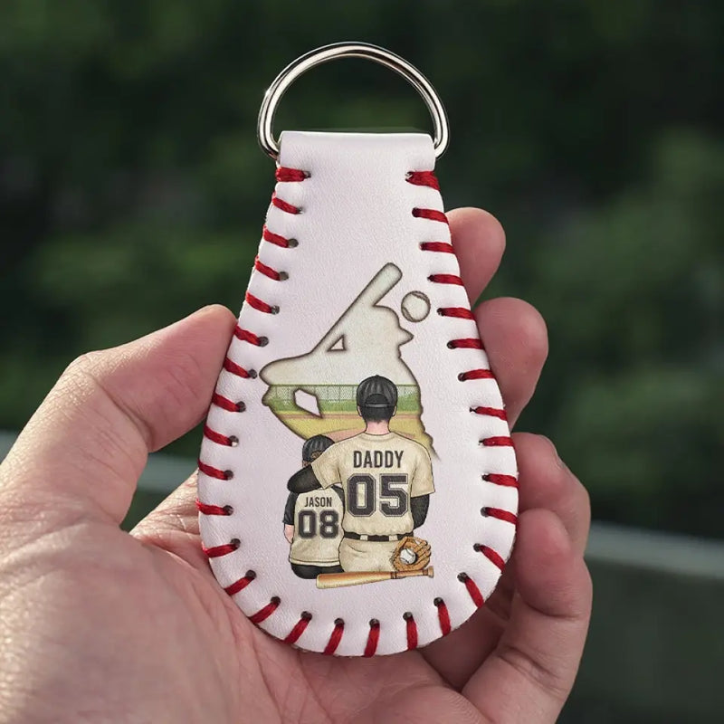 Custom Name Baseball Dad Gifts - Personalized Leather Keychain