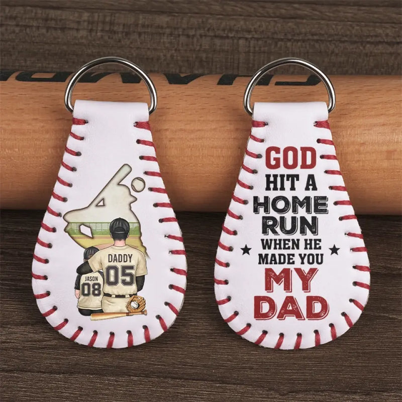 Custom Name Baseball Dad Gifts - Personalized Leather Keychain