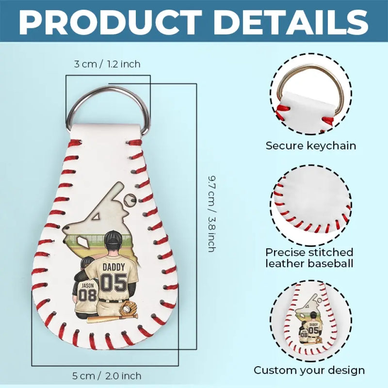 Custom Name Baseball Dad Gifts - Personalized Leather Keychain