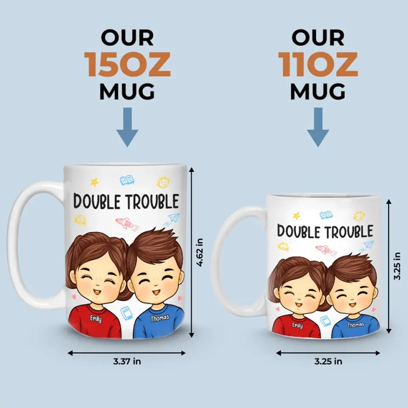 Custom Name Double Trouble Gifts for Kids - Personalized Mugs