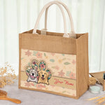 Custom Name Floral Dog Gifts for Pet Lovers - Personalized Jute Tote Bag
