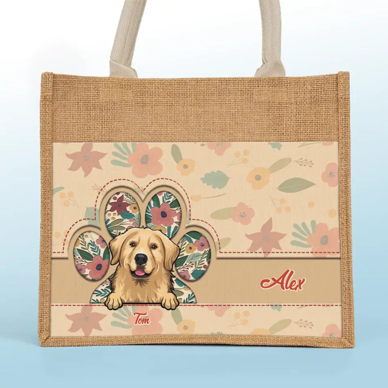This Human Belongs To Me - Dog Personalized Custom Tote Gift Bags, Jute Tote Bags, Beach Bags - Gift For Pet Owners, Pet Lovers