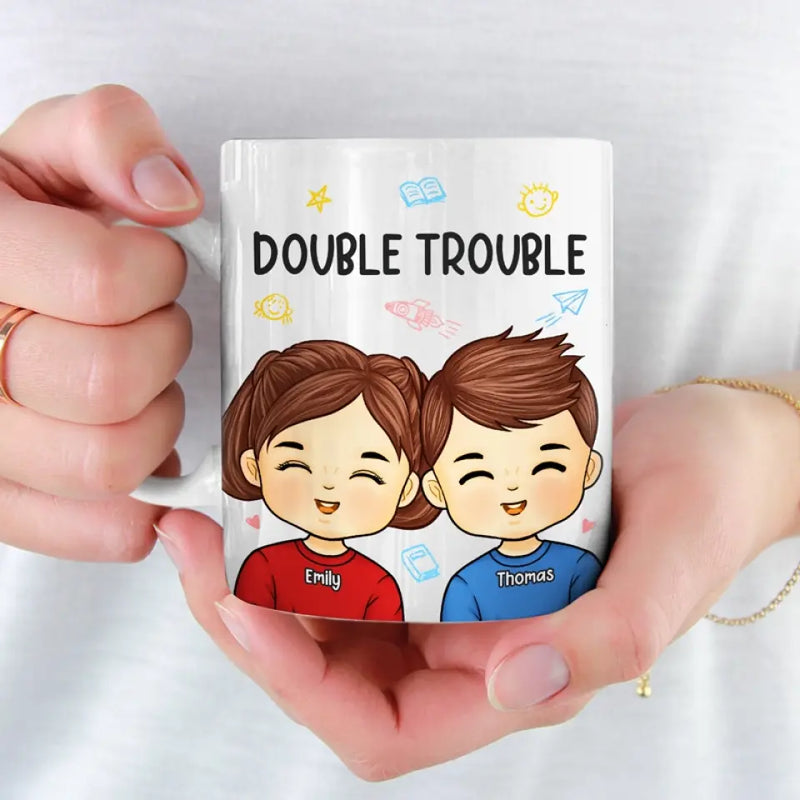 Custom Name Double Trouble Gifts for Kids - Personalized Mugs