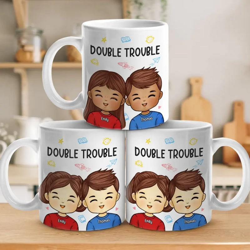 Custom Name Double Trouble Gifts for Kids - Personalized Mugs