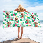 Golden Retriever Puppy Tropical Beach Design - Beach Towel