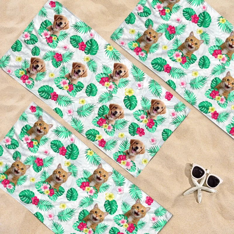 Golden Retriever Puppy Tropical Beach Design - Beach Towel