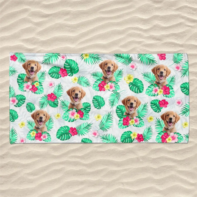 Golden Retriever Puppy Tropical Beach Design - Beach Towel
