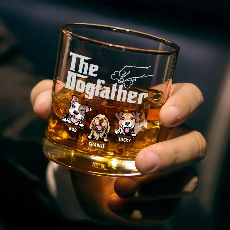 Custom Pet Name The Dogfather Gifts for Dog Dads - Personalized Whiskey Glass